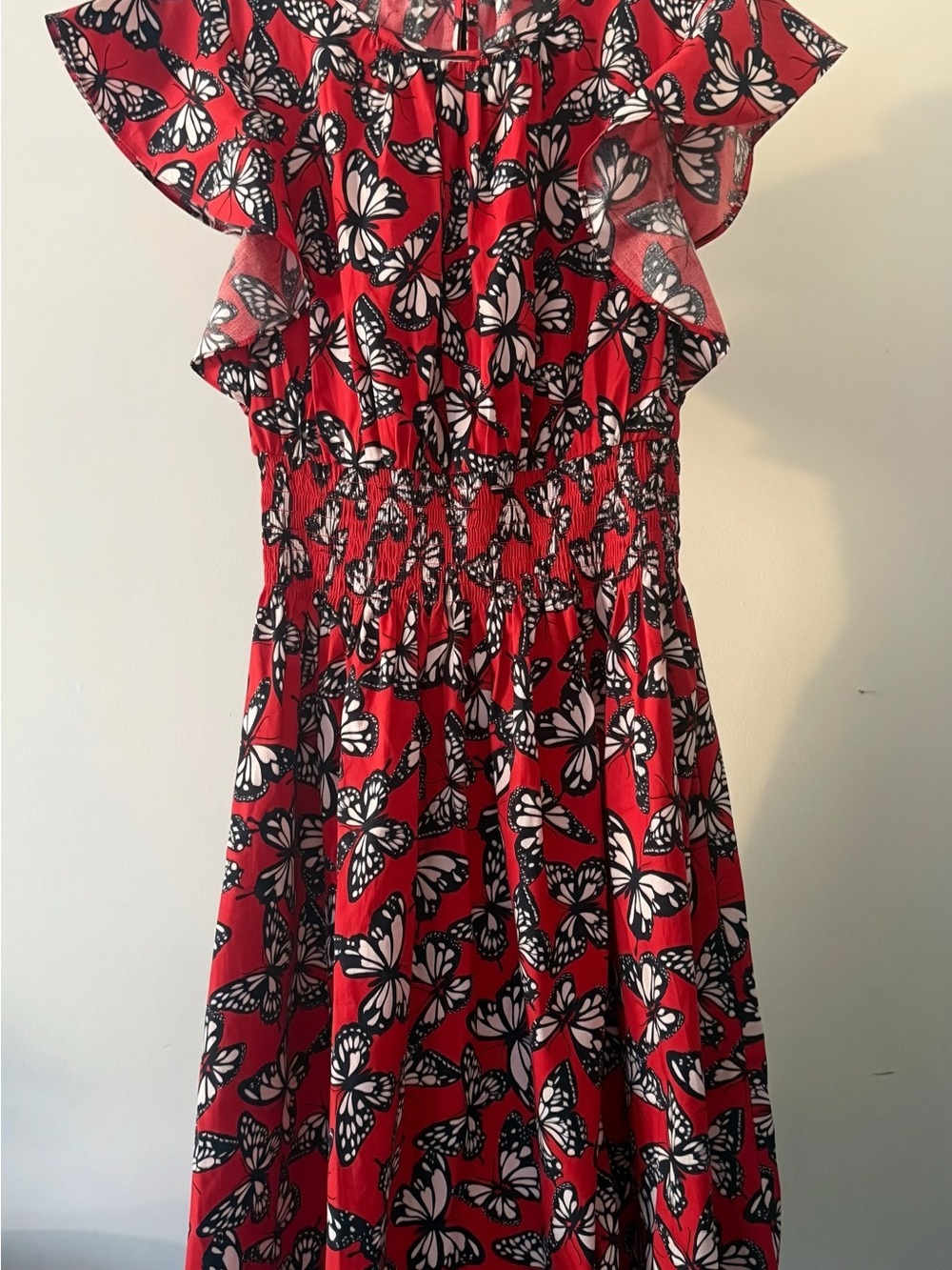 Kate Spade Butterfly Print Flutter Sleeve Dress | Red | Size Medium